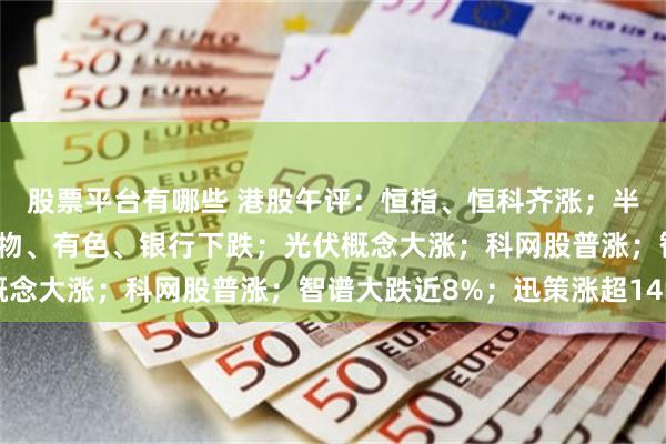 股票平台有哪些 港股午评:恒指、恒科齐涨;半导体板块下挫,医药生物、有色、银行下跌;光伏概念大涨;科网股普涨;智谱大跌近8%;迅策涨超14%